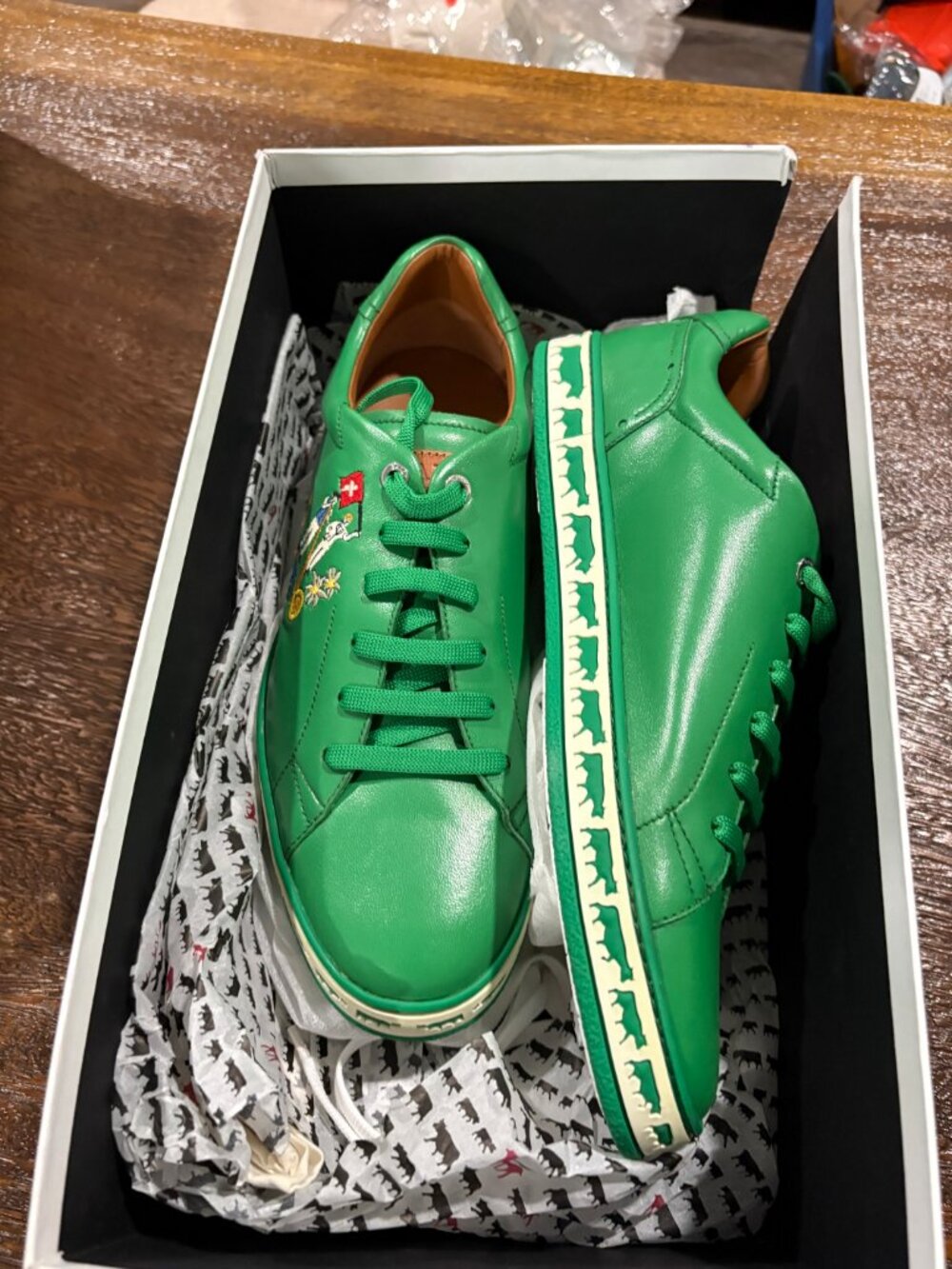 BALLY Switzerland Anistern 19 Animal Leather Low Top Sneakers Emerald Green US 9 - Picture 4 of 5
